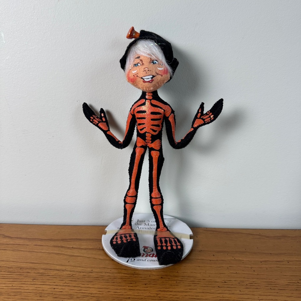 Annalee Mobilitee Lil Skeleton Halloween Doll Orange Black Glitter‎ Sparkle